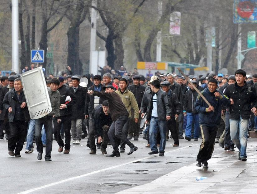 Opposition demonstrators during a confrontation with riot police in the capital of Bishkek